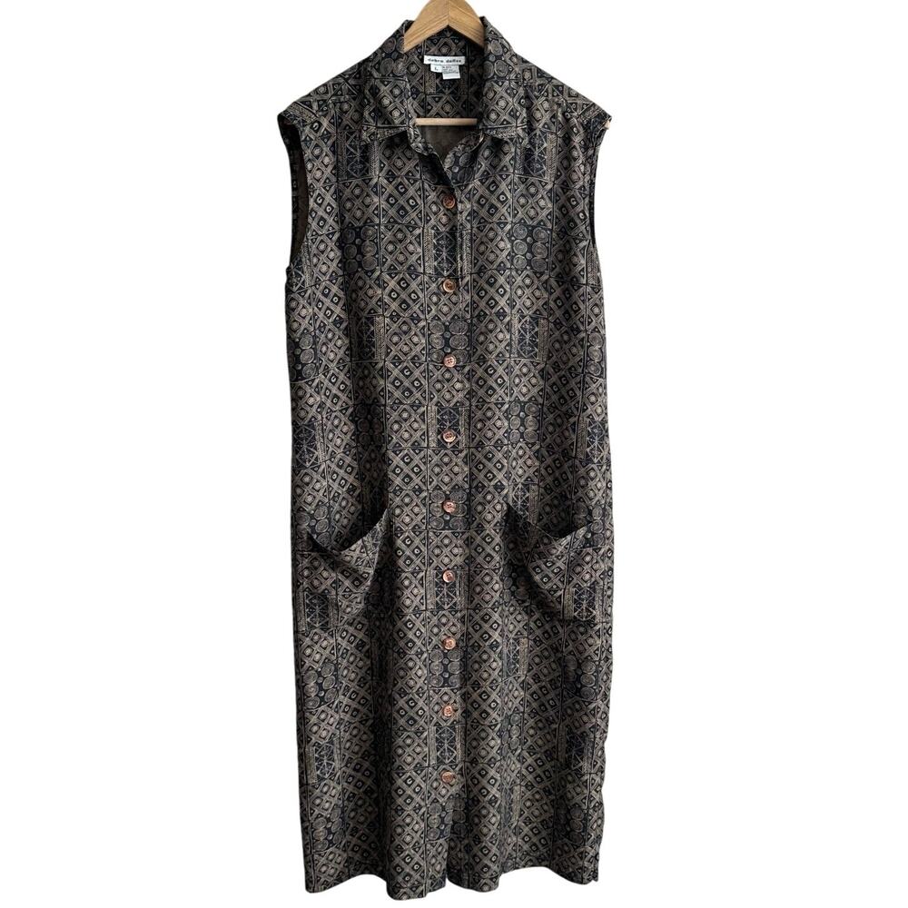Debra deRoo Vintage Silk Midi Button Front Shirt Dress L